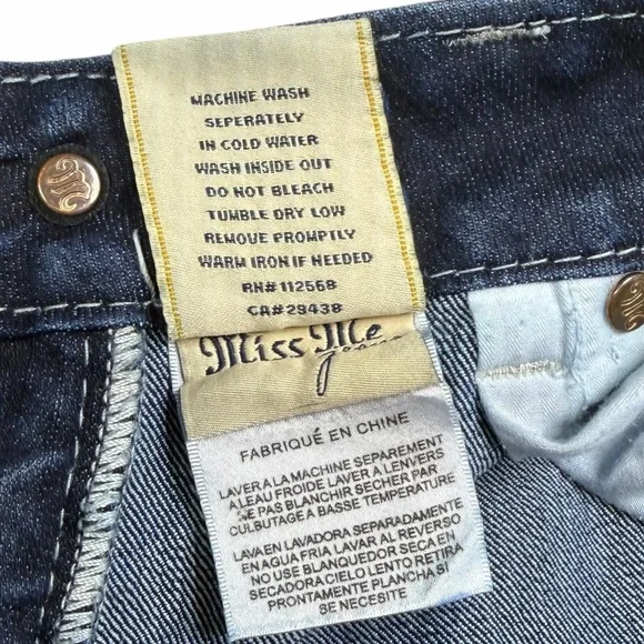 Miss Me Dark Wash Low Rise Studded Embroidered Easy Straight Jeans - Size 27 - Picture 10 of 14
